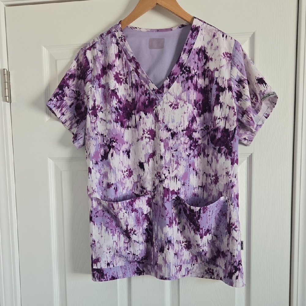 Med Couture Purple Abstract Women's Scrub Set